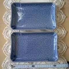 【未使用】長方形 陶器皿 2枚セット 約20.7cm(中央)×13.2(中央)