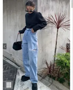 GRL ハイウエスト　ストレートデニム サイドカット　デニム　L