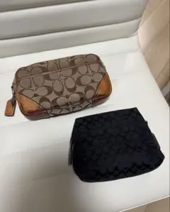 COACH コーチ シグネチャーポーチ 2点セットブラックブラウン キャンバスのサムネイル