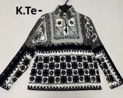 K.Te-花柄幾何学模様プリント ハーフジップ長袖トップス