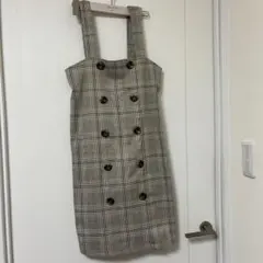 ブラウン系チェック ジャンバースカート 膝丈