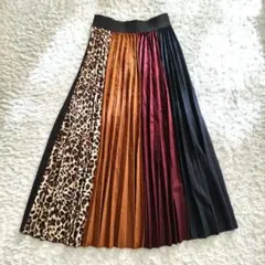 プリーツ 切り替え ヒョウ柄 スカート