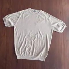 ジョンスメドレー　ベージュ　半袖　ウールコットン　ニット　Mサイズ