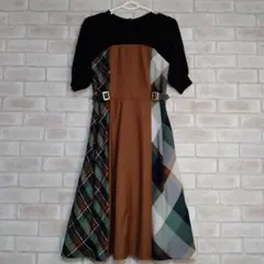 ブルーレーベル ワンピース ブラウン グリーン チェック サイズ36