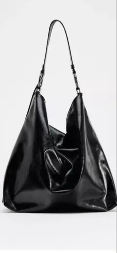 ZARA リバーシブルソフト巾着バッグ ブラックのサムネイル