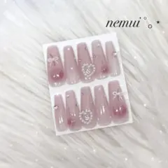 No.39 ネイルチップ ピンク チェリー 量産型 フレンチガーリー ワンホン