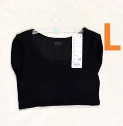 UNIQLO極暖ヒートテックリブUネックブラTシャツ黒Lサイズブラック　ユニクロ