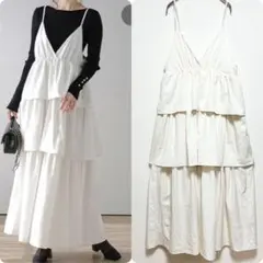 La-gemme ティアードワンピース ロングキャミワンピ　オフホワイト　フリル