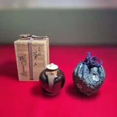 文琳茶入 京焼 清水焼 桶谷定一作 仕覆 名物裂『葛城手異紋』桐箱