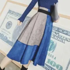 【ほぼ未使用】バイカラー スエード調 フレア ミディ丈 スカート