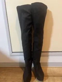 黒スエードニーハイブーツ 高ヒール