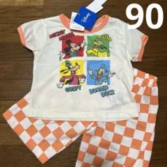 90 ディズニー 半袖 半ズボン パジャマ 男の子 ブロックチェック オレンジ