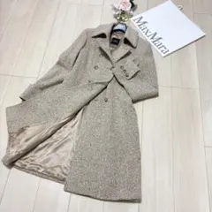 MaxMara マックスマーラ ヘリンボーンウールツイード ロングピーコート38 美品✨マックスマーラ ヘリンボーンミックスツイードロングコート 定価