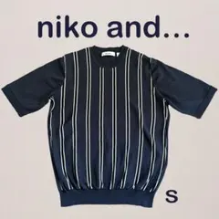 niko and... ストライプ 半袖 ニット ネイビー S