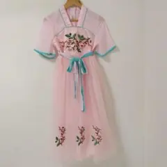 最終☆激カワ新品❣ 140 豪華 花刺繍 チュール オーガンジー ドレス 漢服