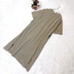 良品✨ミーカ（L）綿100%ロング Tシャツ 半袖ワンピース ベージュ 重ね着