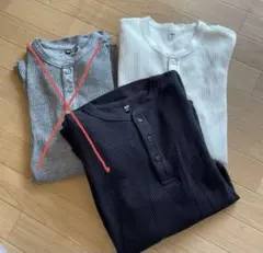 着用少なめ　UNIQLO ワッフルヘンリーネックTシャツ 黒と白　2枚セット