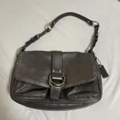 coach ダークグレー レザー ショルダーバッグ
