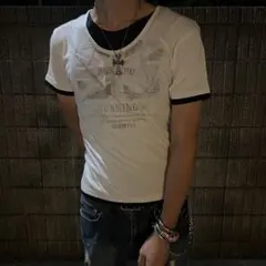 00s Y2K BERNINGS-SHO レイヤードTシャツ 英字 国旗 お兄系
