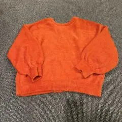 オレンジ 前開き ニットセーター