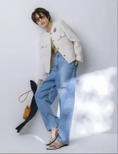 新品タグ付　mila owen ワイドテーパードカットアウトデニムパンツ シャツ