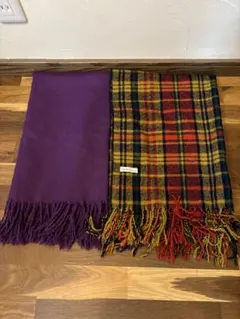 紫　チェック柄　ストール マフラー