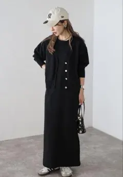 ボンジュールサガン　Vネックカーディガン×ノースリーブIラインワンピースセット