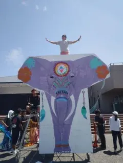 【交渉】手描きの象の立体アートオブジェ