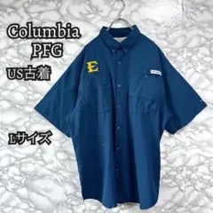 古着 Columbia PFG フィッシングシャツ Lサイズ ネイビー