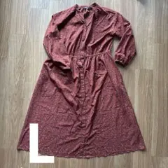 フラワープリント 長袖 シャツワンピース