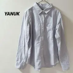 ヤヌーク　【美品】　青×白　ストライプ　長袖　シャツ　コットン　XS