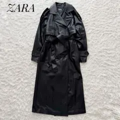 美品⭐︎ZARA ザラ フェイクレザートレンチコート ダブルブレスト ブラックXS