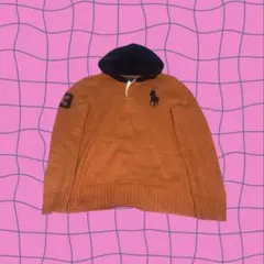 レ*賞様 00s Ralph Lauren ビッグポニー 短丈 ニット パーカー