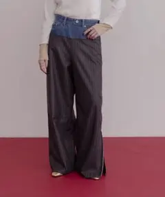 seyto サイズ3 / ストライプレイヤードデニムフレアデニムパンツ 