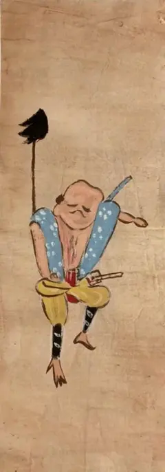 大津絵掛け軸、肉筆槍持ち奴2枚綴り、国井幸雪画昭和戦後描く - メルカリ