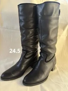 レザー 黒 ロングブーツ 24.5センチ