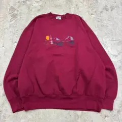 USA製　プロプレイヤー　スウェット　XL　ワインレッド　風景刺繍　古着