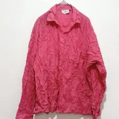 ☘️【2XL】ピンク シルクシャツ 100%シルク ヴィンテージ ユーロ古着