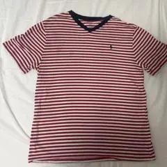 ポロ ラルフローレン 赤と白ストライプ Vネック Tシャツ
