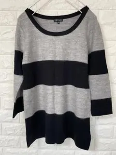 INDIVI インディヴィ ボーダー七分袖ニット サイズ38 グレー/ブラック
