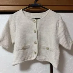 INGNI アイボリー 半袖カーディガン ツイードカーディガン
