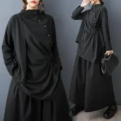 新品 変形シャツ アシンメトリー ゆったり 黒 韓国長袖秋冬大きいサイズ