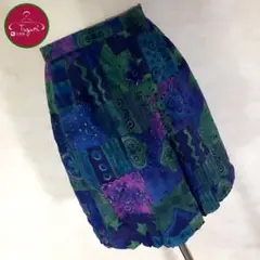 日本製 レトロ キュロット スカート 幾何学模様 ボタニカル レトロボタン 古着のサムネイル