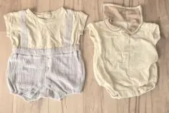 半袖ロンパース　ガーゼ生地　セット　サロペット風　セーラー