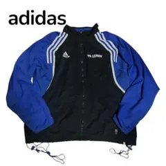 90s アディダス ナイロンジャケット 青黒 XXO 万国旗タグ