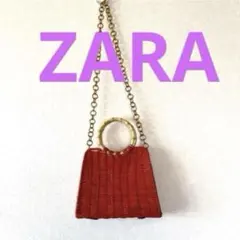 ZARA 赤 編み込みショルダーバッグ　ザラ　チェーン