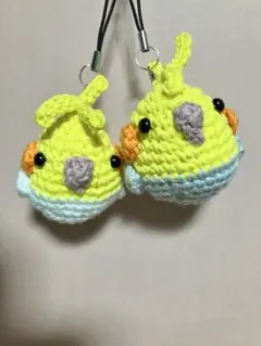 あみぐるみピンクのオカメインコストラップ付き♥キーホルダー