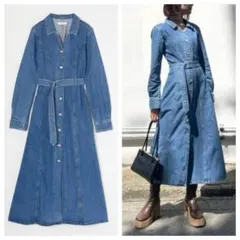 MOUSSY デニム　シャツワンピース　ロング マキシ ベルト付き Aライン