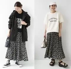 ジャーナルスタンダードrelume マジョリカプリーツ花柄スカート＊黒