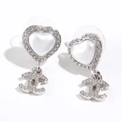 美品✨CHANEL シャネル ピアス ハート ラインストーン シルバー